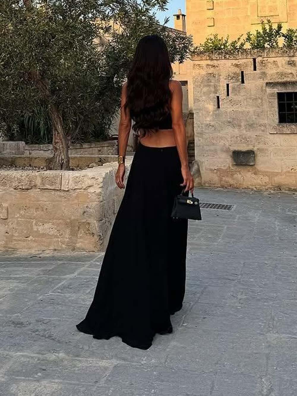 Delicate Cutout Ruffle Backless Spaghetti Strap Party Maxi Dress
