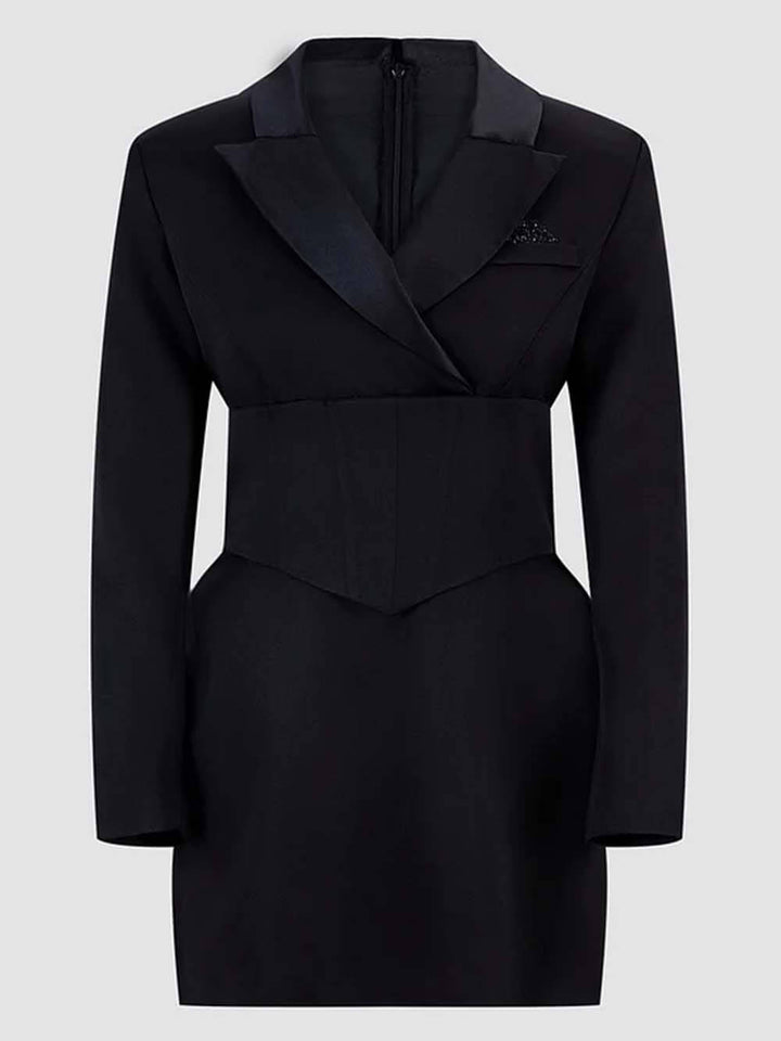 Elegant Long Sleeve Belted Mini Blazer Dress