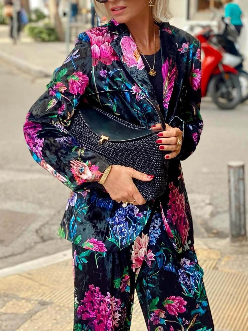 Retro Floral Print Lapel Blazer