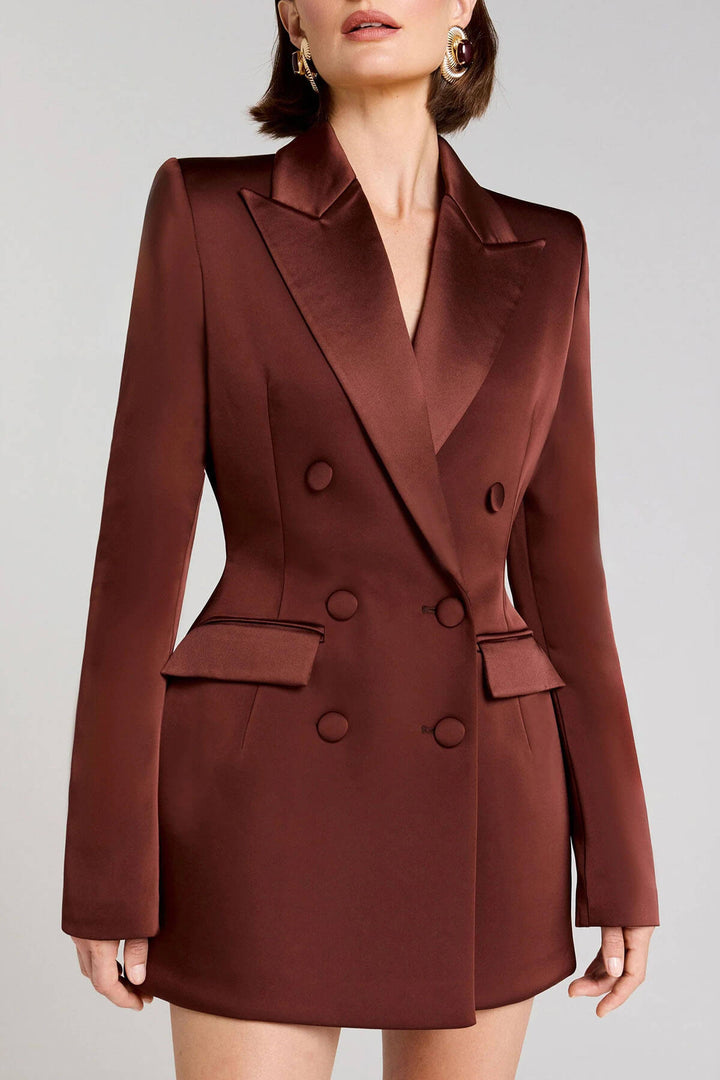 Exquisite Brown Double-Breasted Blazer Mini Dress