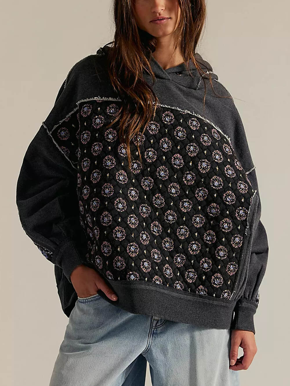 Casual Embroidered Patchwork Hoodie