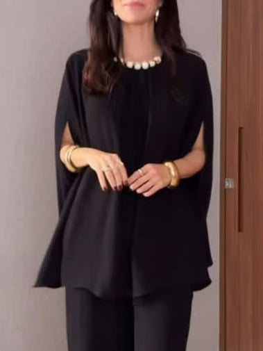 Elegant Cape-Style Shirt & Pants Two-Piece Set