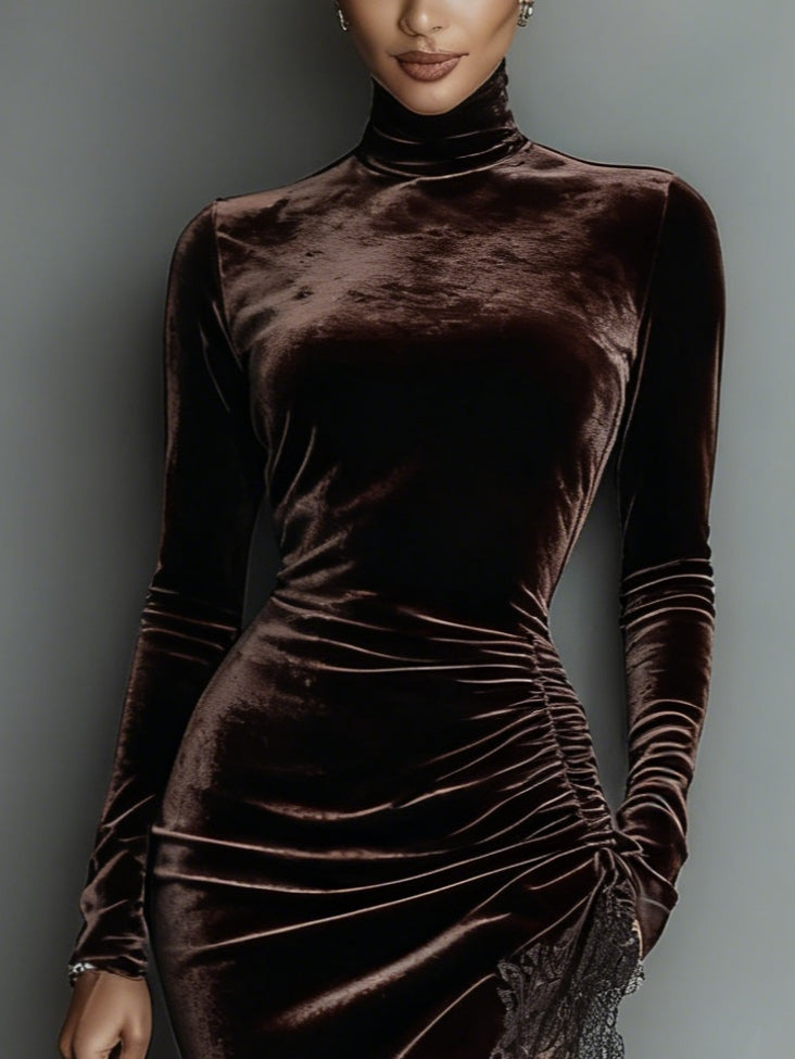 Elegant Lace-trimmed Drawstring Slit Maxi Dress