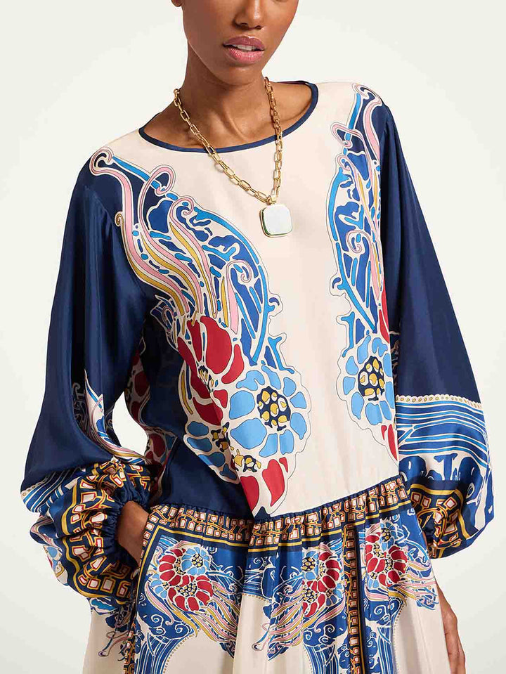 Elegant Bohemian Print Draped Loose Maxi Dress