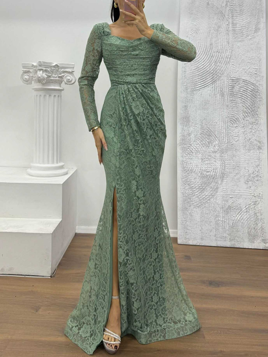 Elegant Lace Slit Maxi Dress