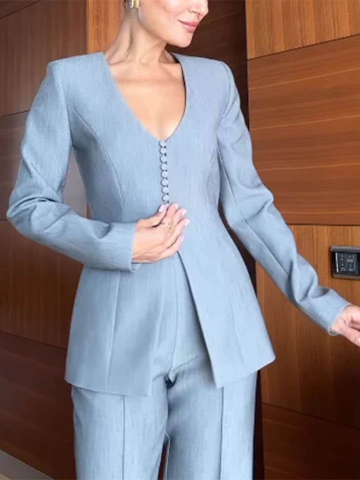 Delicate Button-Detail V-Neck Blazer