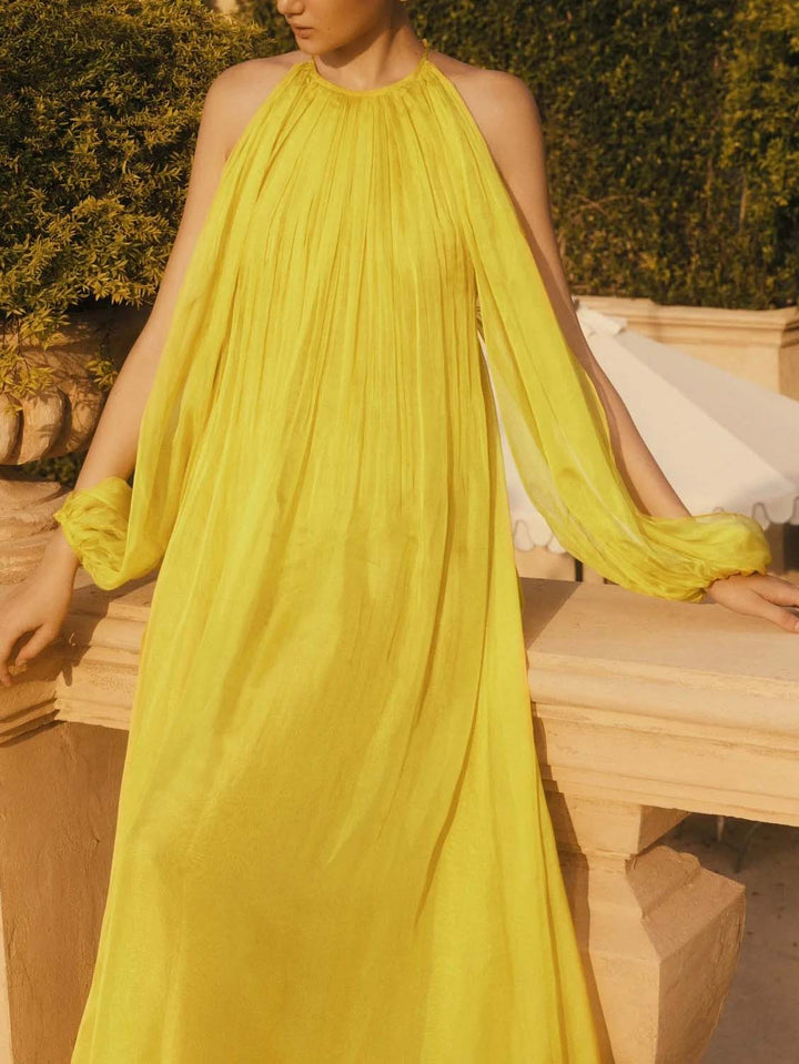 Elegant Backless Flowy Chiffon Maxi Dress