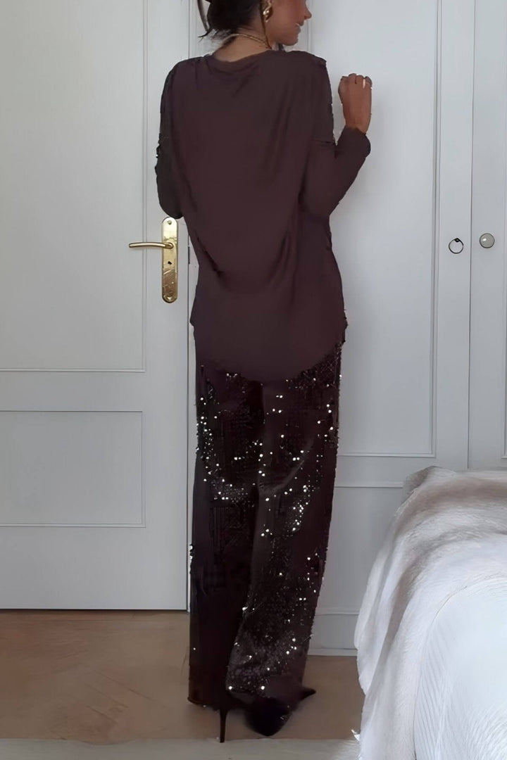 Unique Sparkling Rhinestone-Embellished Wide-Leg Jeans