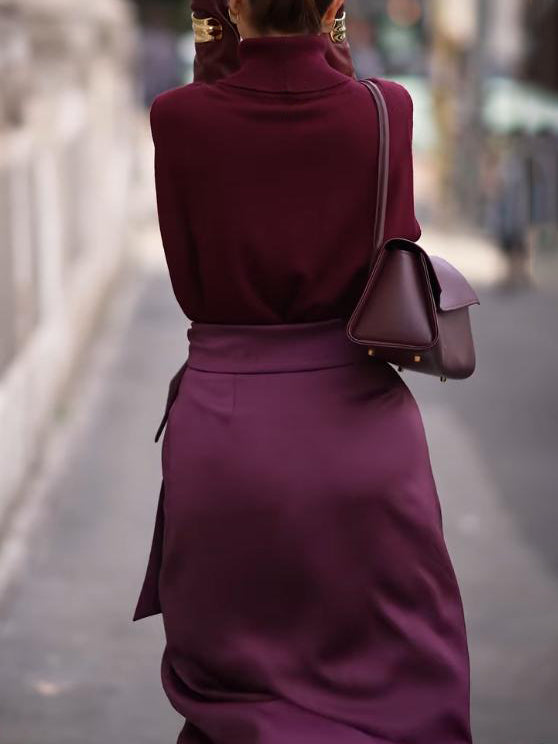 Elegant Satin Bow Slit Maxi Skirt