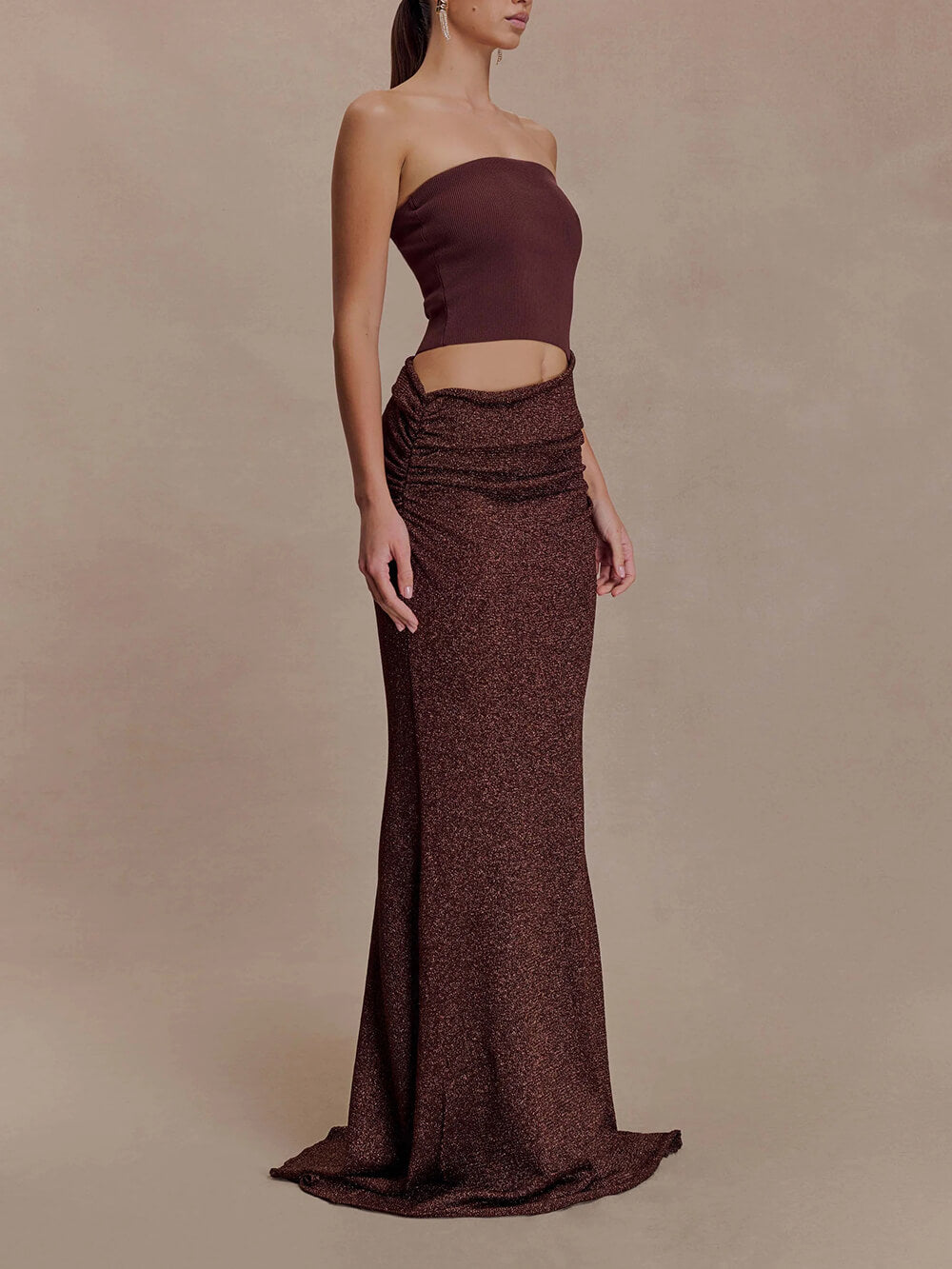 Elegant Strapless Off-Shoulder Hollow-Out Knit Maxi Dress