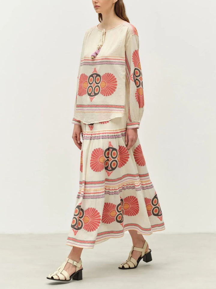 Retro Ethnic Floral Print Long-sleeved Shirt