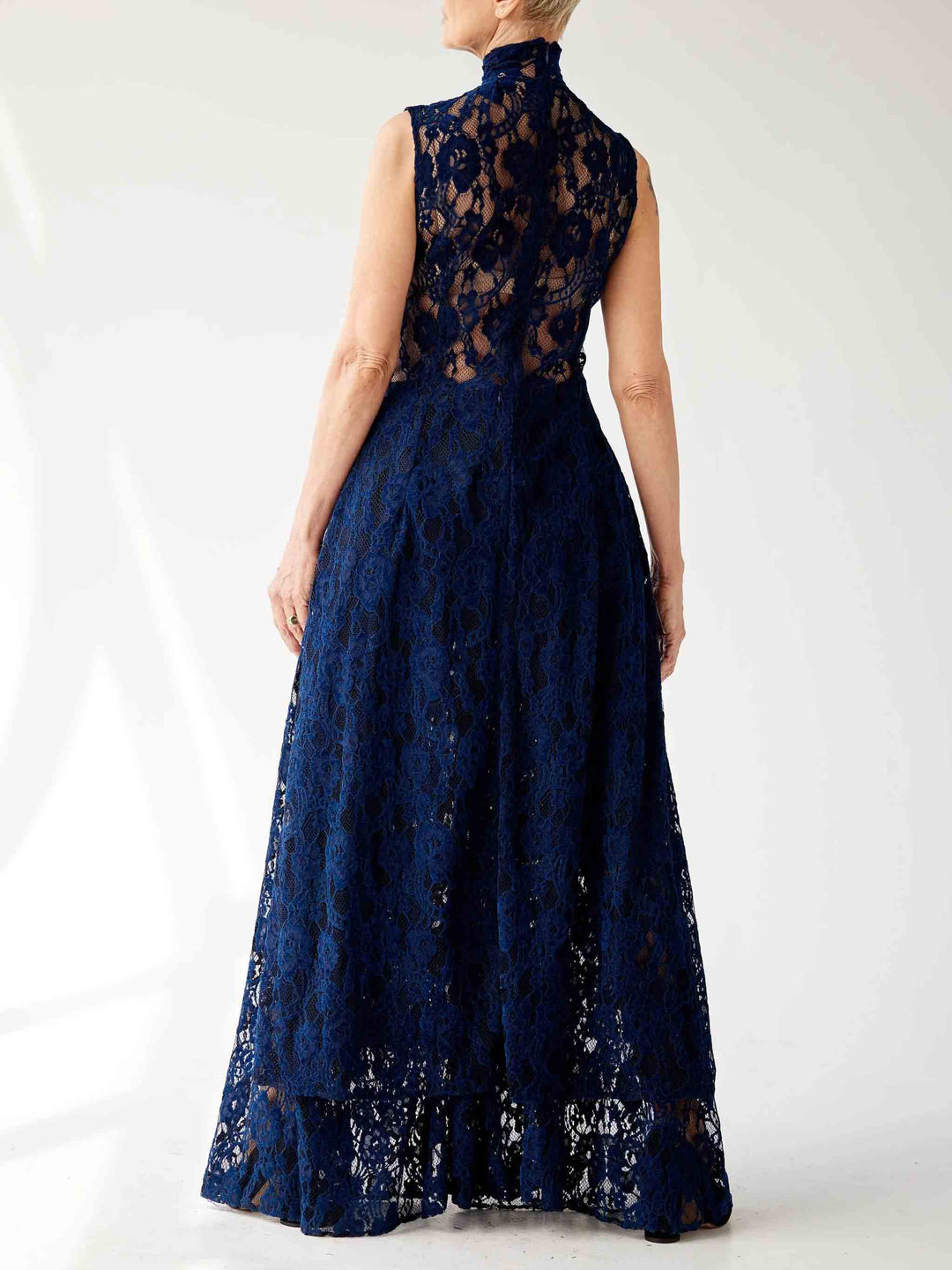 Elegant High-neck Lace Slit Long Top Two-piece Set