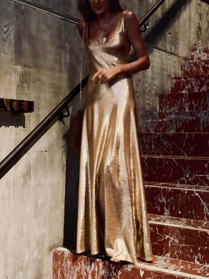 Elegant U-Neck Slit Maxi Dress