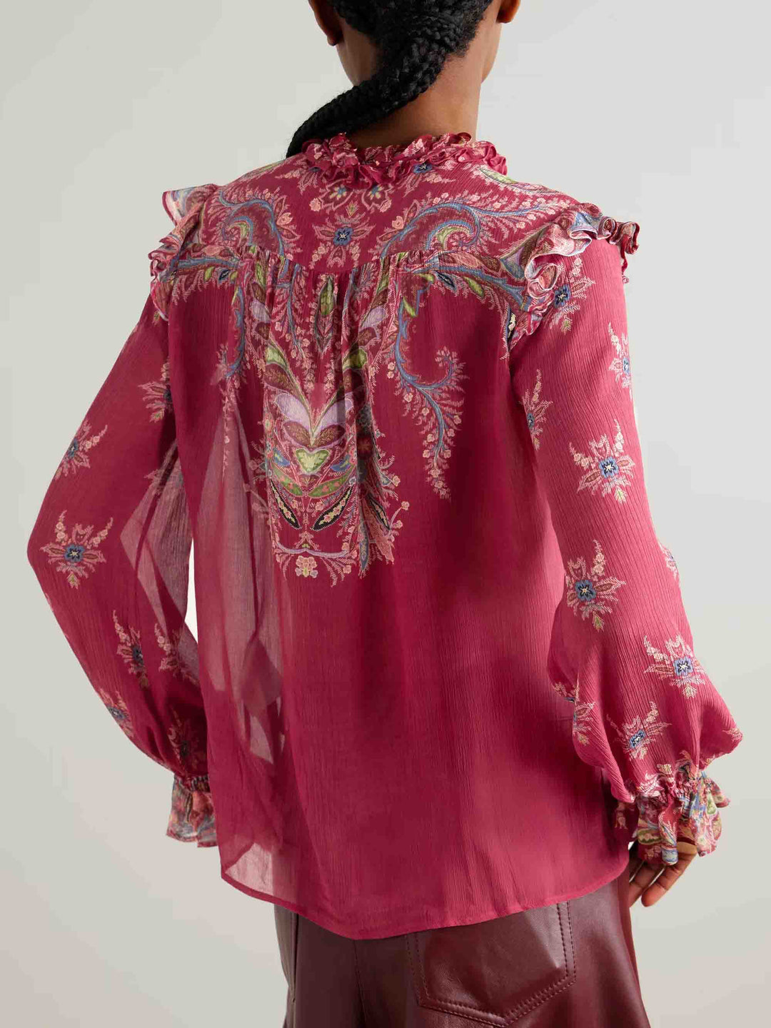 Exquisite Bohemian Ruffled Printed Chiffon Shirt