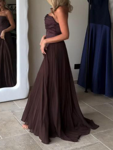 Elegant Off-The-Shoulder Draped Evening Maxi Dress