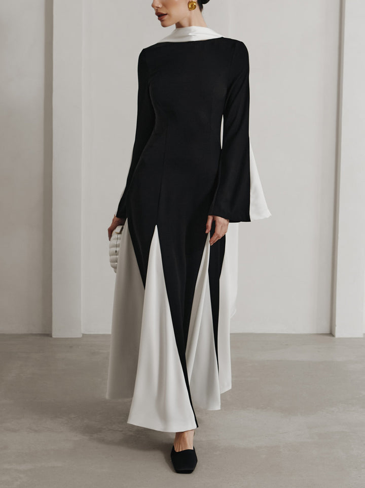 Elegant Insert Contrast Party Maxi Dress