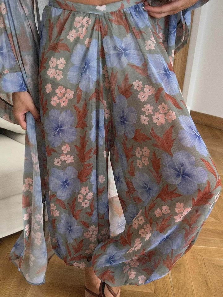 Unique Printed Tie-Waist Long Top