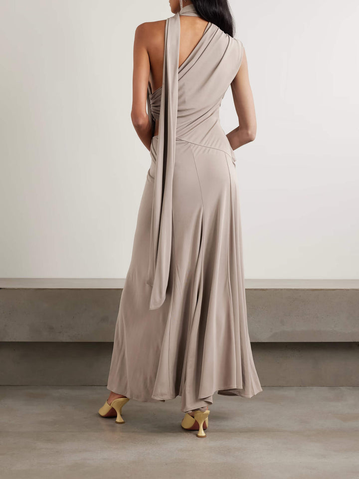 Exquisite One-Shoulder Ruched Draped Maxi Dress