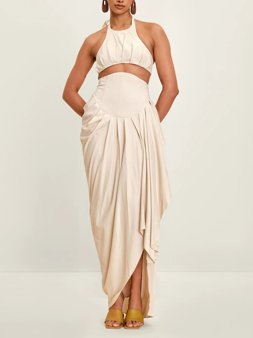 Casual-cut Cropped Top And Pleated Skirt Two-piece Set