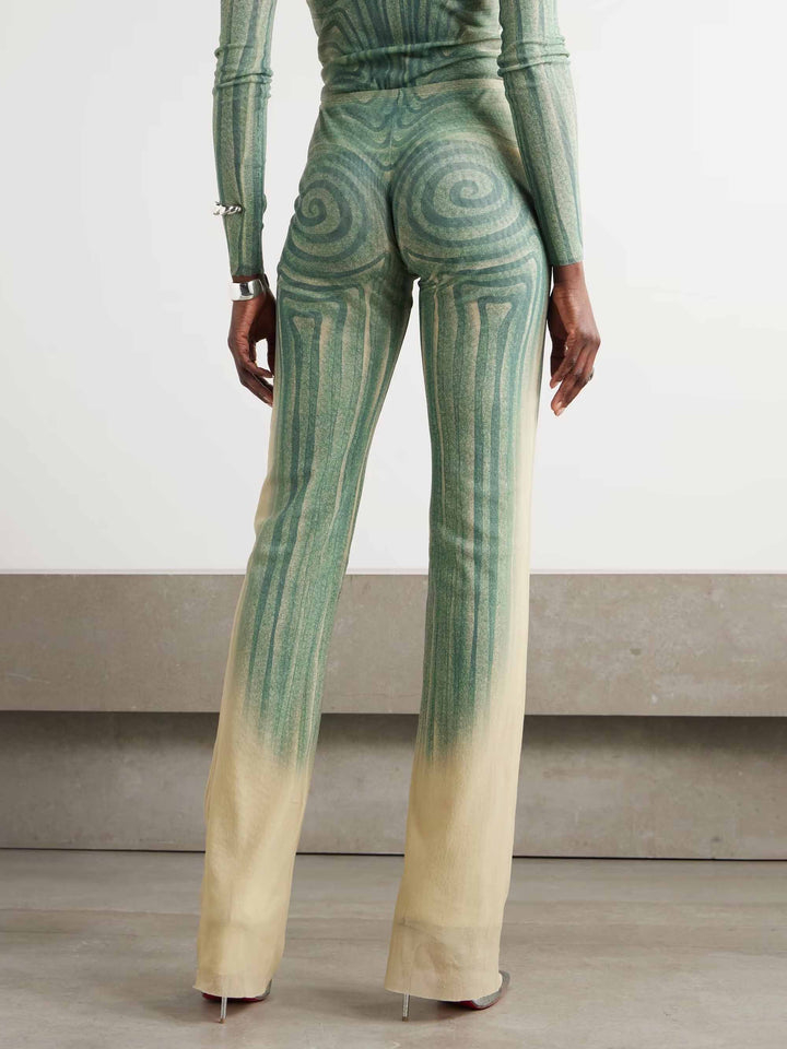 Artistic Abstract Print Sheer Knit Long-Sleeve Top