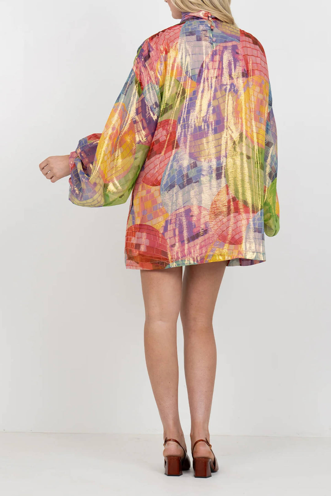 Unique Satin Print Lantern Sleeve Mini Dress