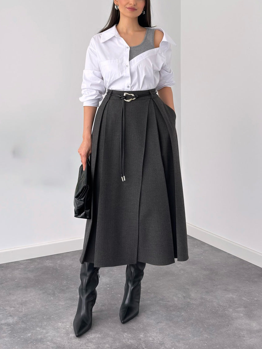 Modern High-waisted A-line Midi Skirt