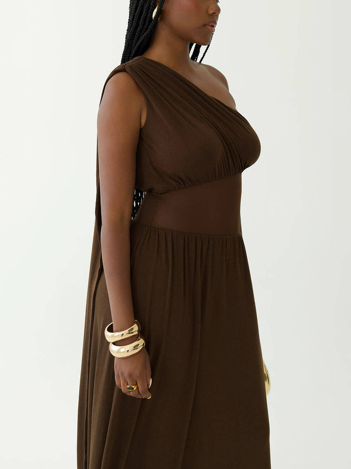 Elegant Off-Shoulder Ruffled Mesh Maxi Dress