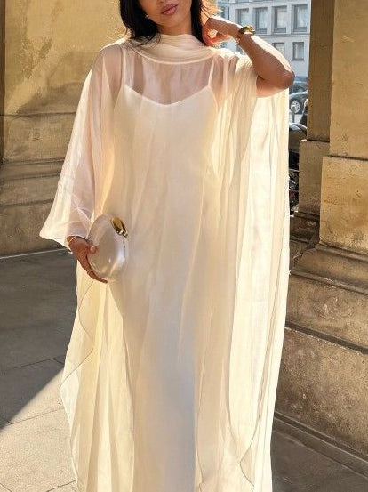 Elegant Sheer Cape Layered Maxi Dress