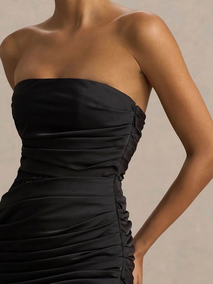 Elegant Strapless Ruffled Lace Maxi Dress