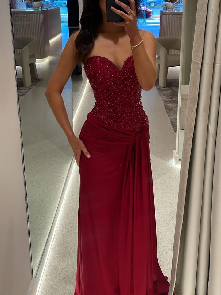 Elegant Sequined Bustier Slit Maxi Dress