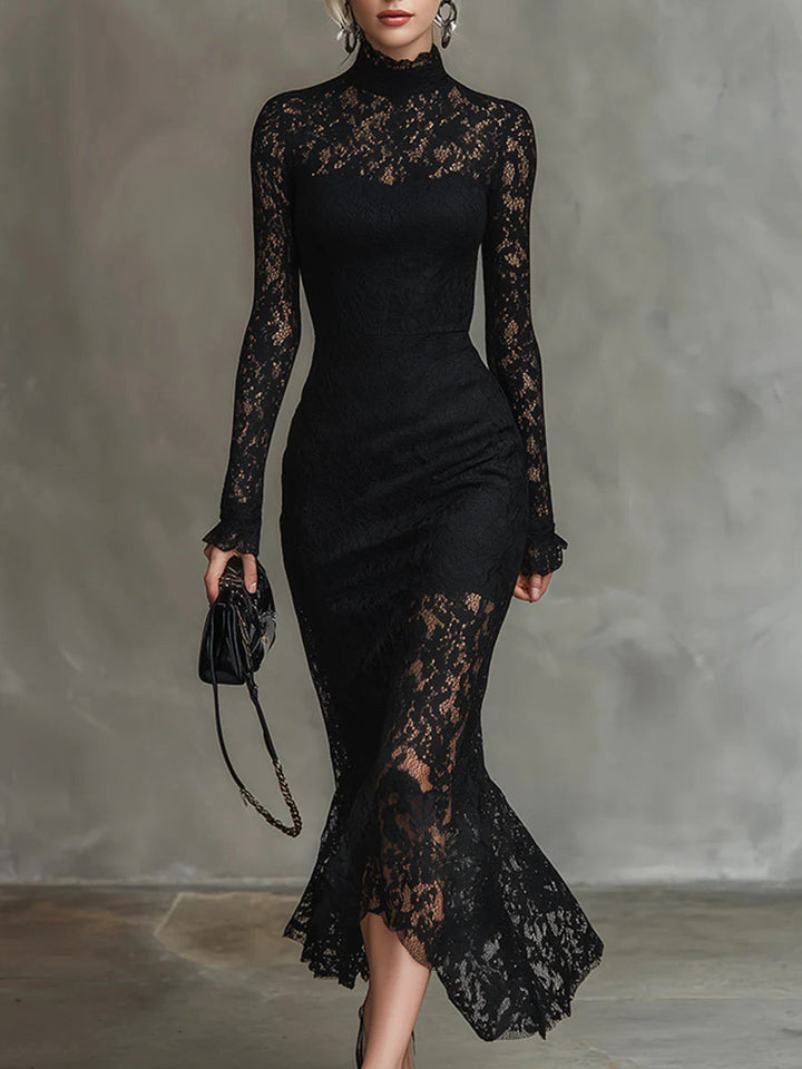Exquisite High-neck Lace Fishtail Maxi Dress