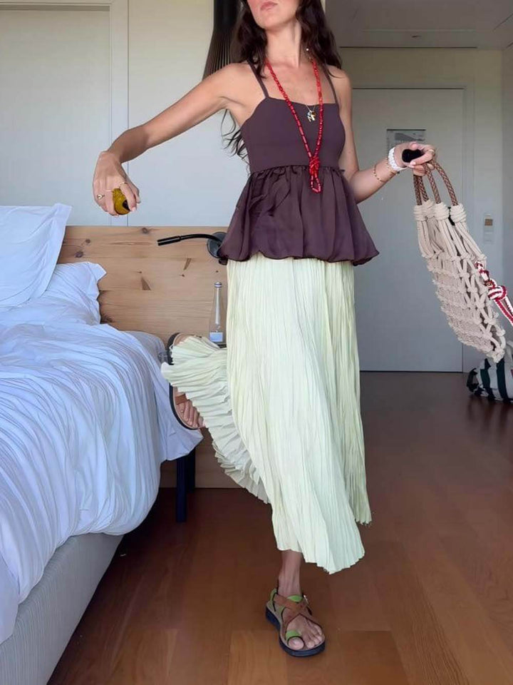 Casual Pleated Elastic Waist Skirt