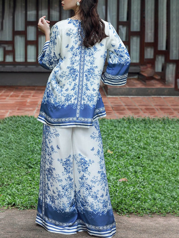 Classic Floral Print Patchwork Collared Loose Shirt