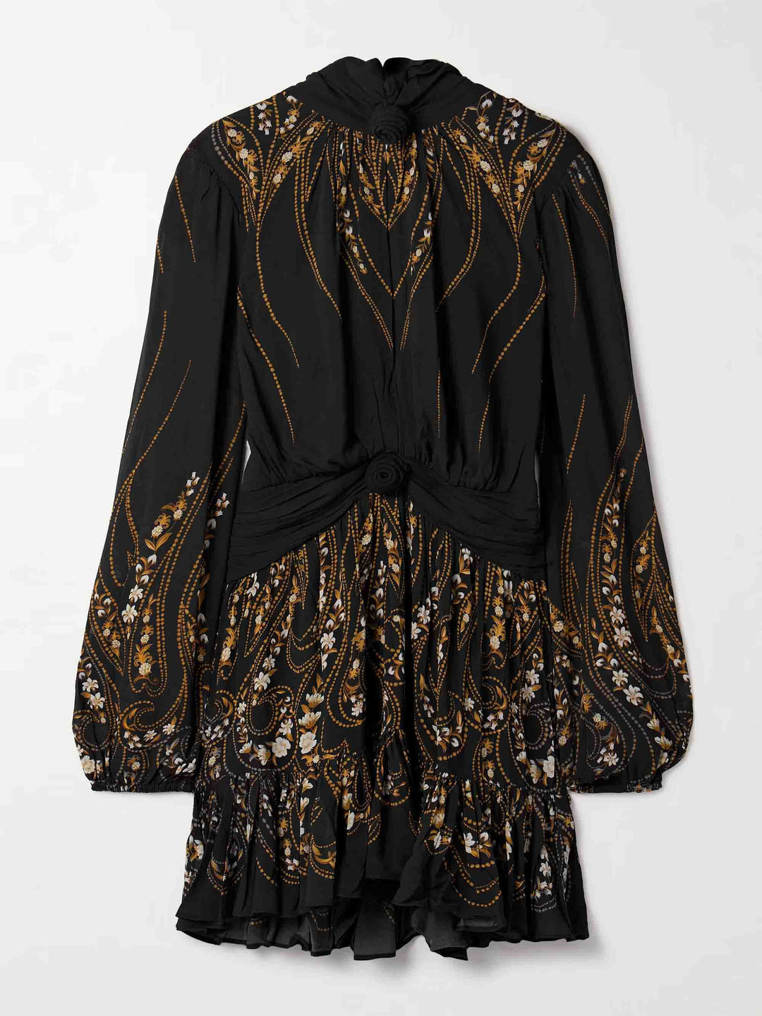 Tie-neck Printed Chiffon Flowy Mini Dress