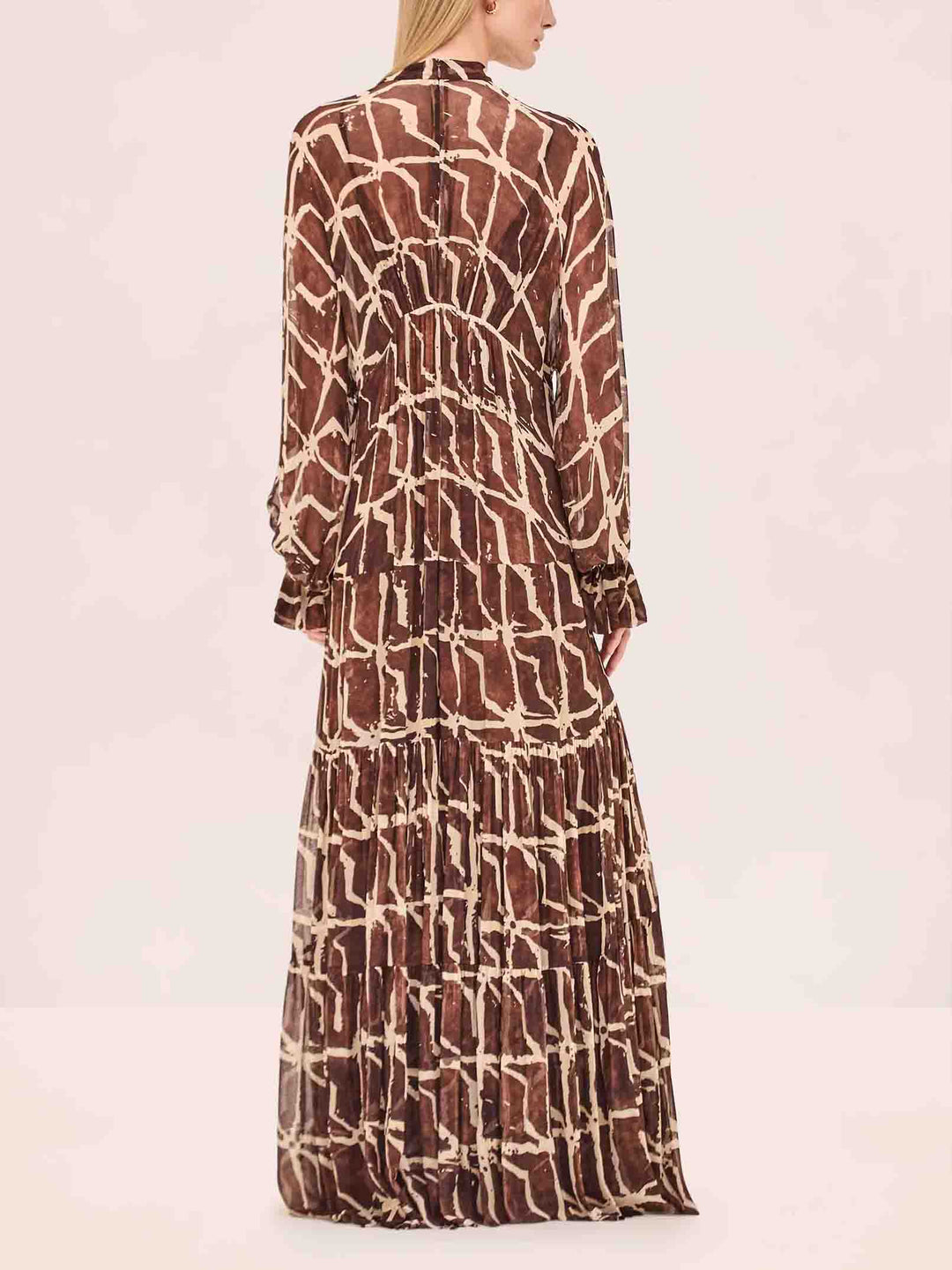 Elegant Abstract Geometric Print Pleated Maxi Dress