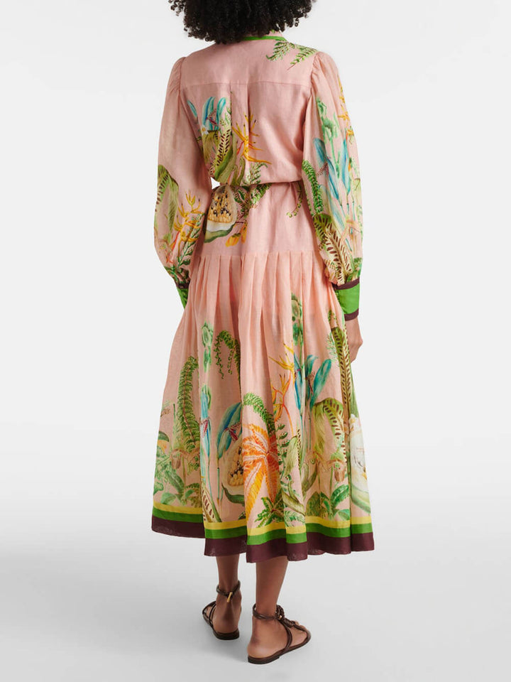 Exquisite Unique Papaya Floral Printed Oversized Midi Shirt Dress