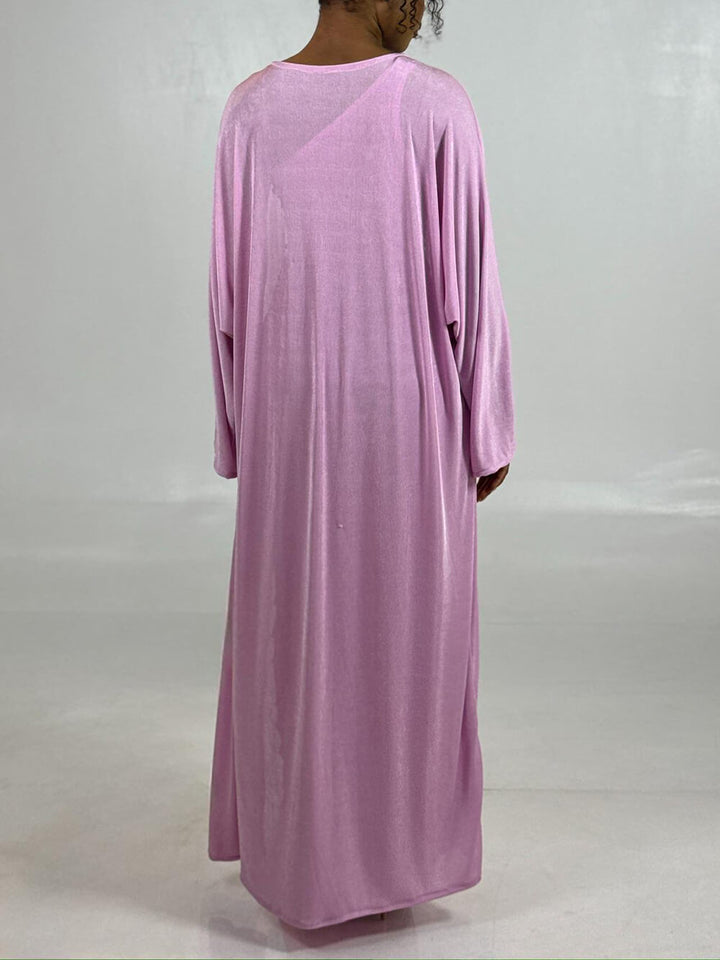 Elegant One-Shoulder Ruched Pink Maxi Dress With Long-Sleeve Cardigan Set