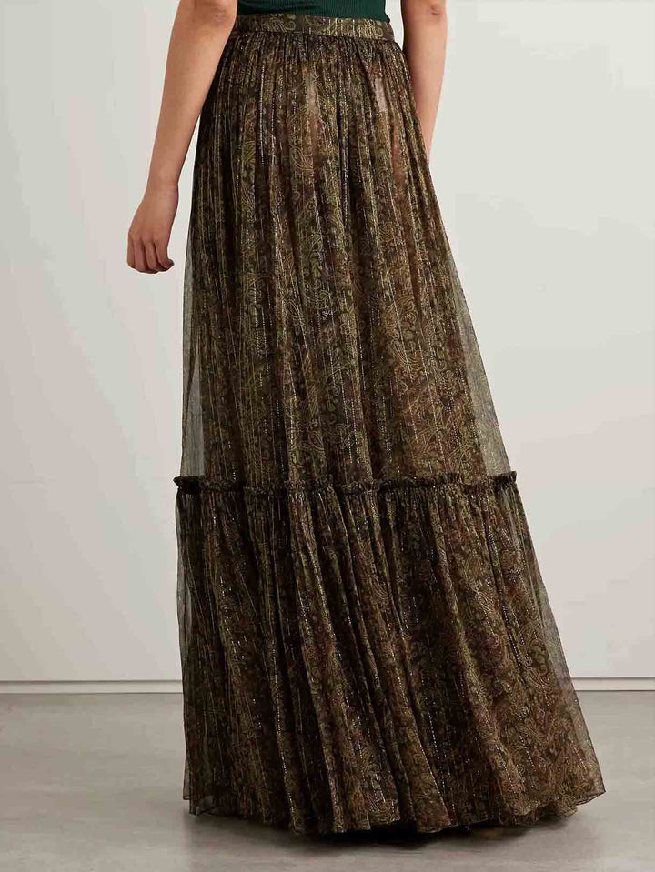 Retro Paisley Chiffon Print Skirt