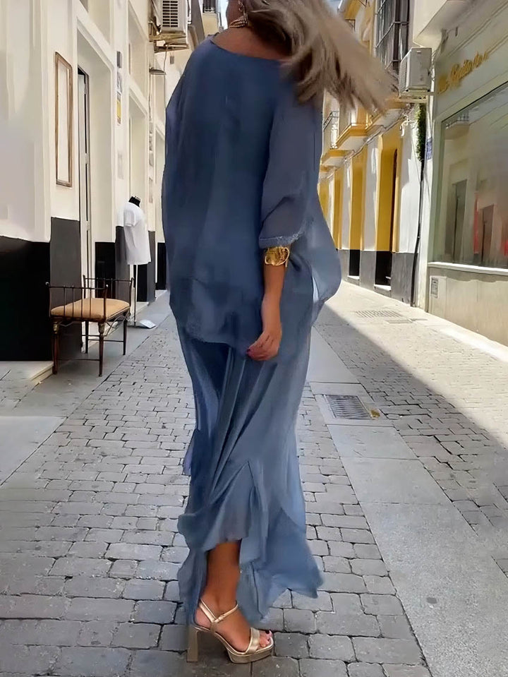 Elegant See-through Sequined Wide-leg Chiffon Pants