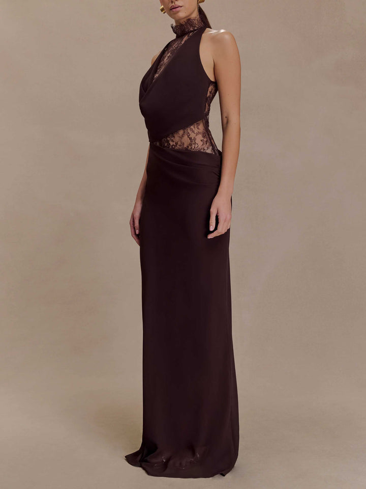 Elegant Chiffon Lace Spaghetti Strap Maxi Dress