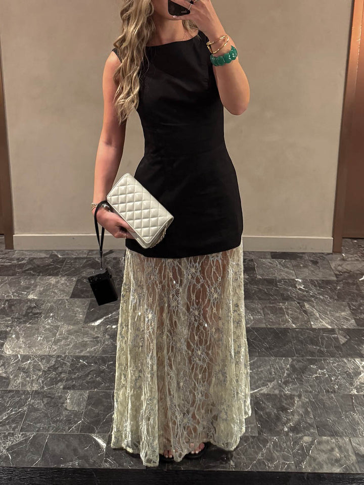 Exquisite Iridescent Lace Sheer Maxi Skirt