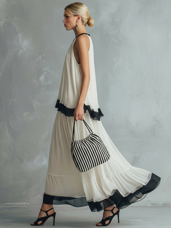 Elegant Chiffon Backless Cami Top & Maxi Skirt Set
