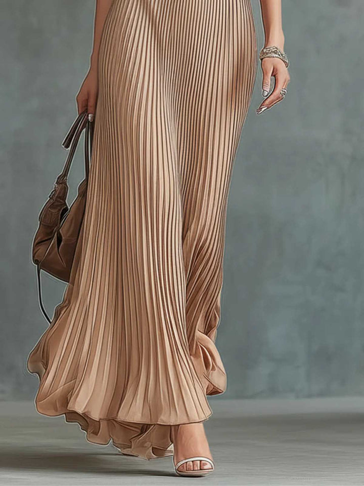 Elegant Halter Neck Pleated Maxi Dress