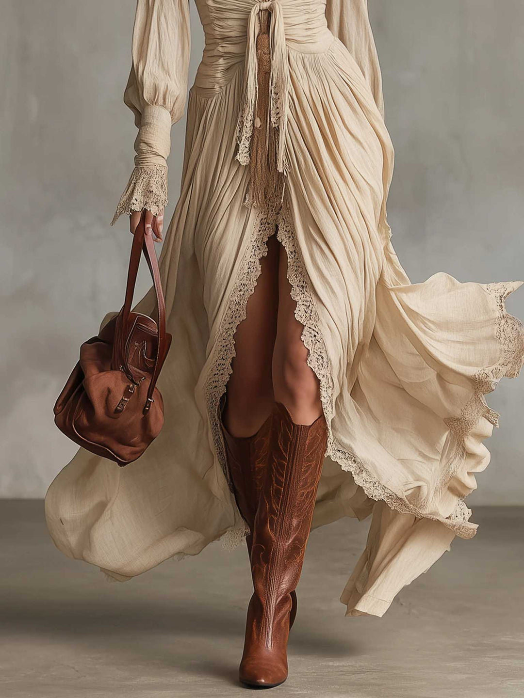 Casual Lace-Trimmed Ruffled Shirt Dress