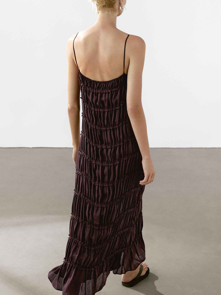 Fashionable Casual Halterneck Pleated Long Dress