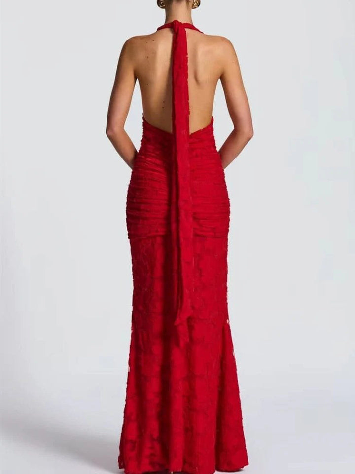 Elegant Floral Lace Deep V-neck Maxi Dress