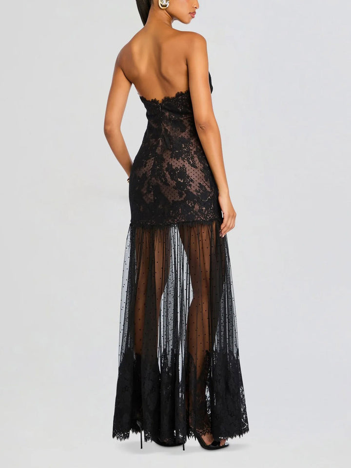 Sexy Strapless Lace Maxi Dress