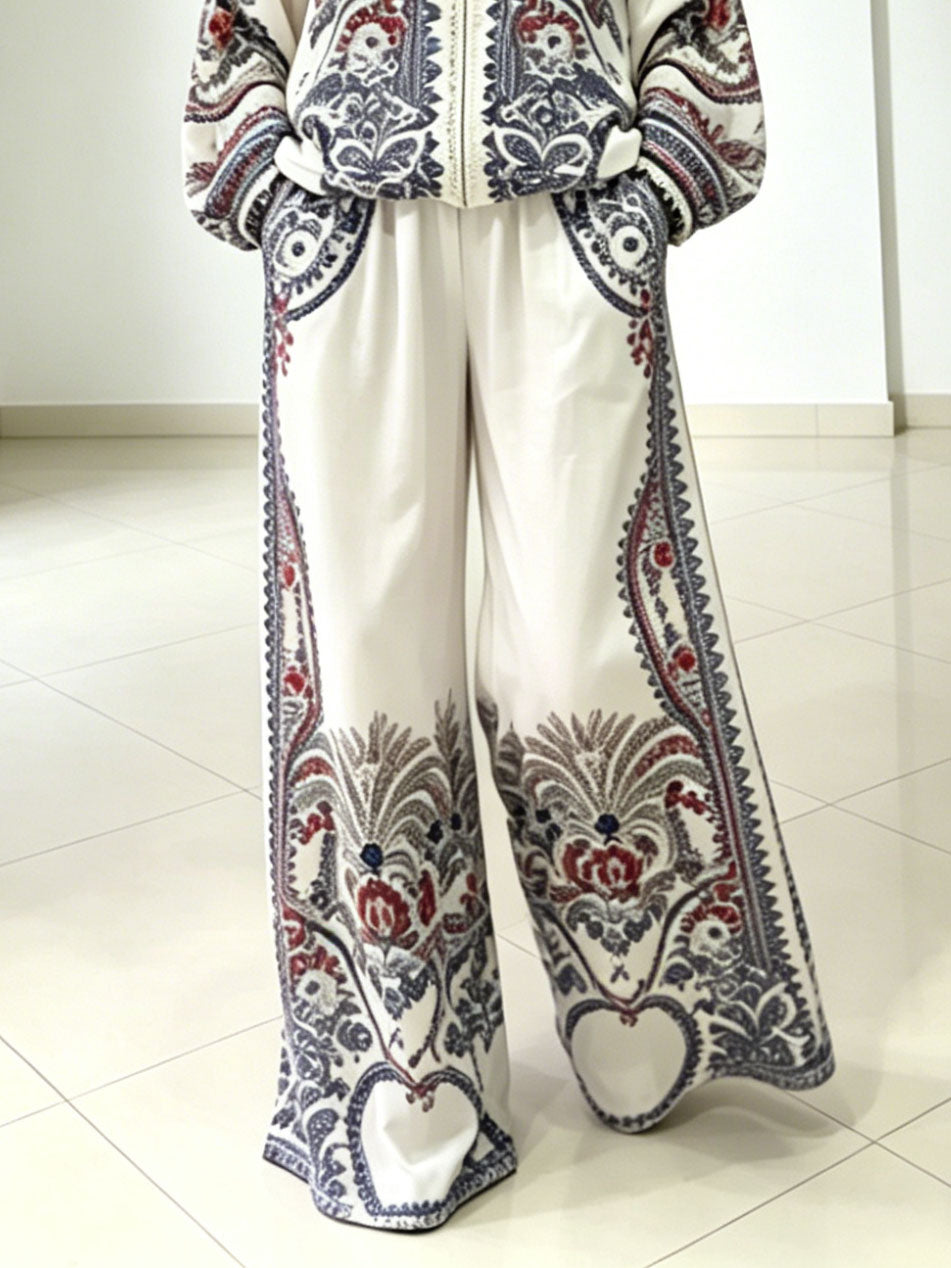 Elegant Paisley Print Zip-Up Long Sleeve Shirt