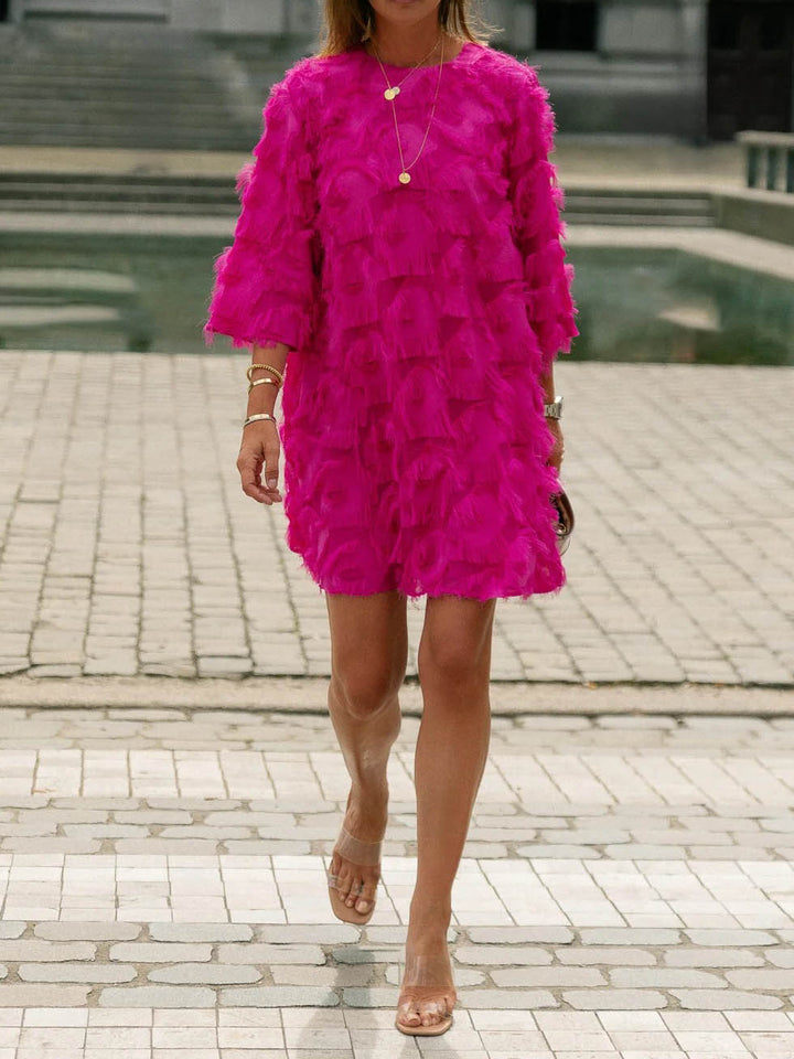 Elegant Fringed Mid-length Sleeve Mini Dress
