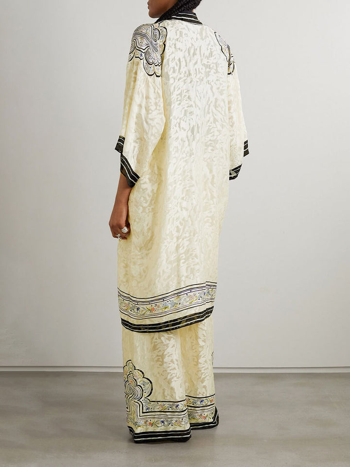 Unique Print Satin Lace-Up Ealastic Waist Wide-Leg Pants